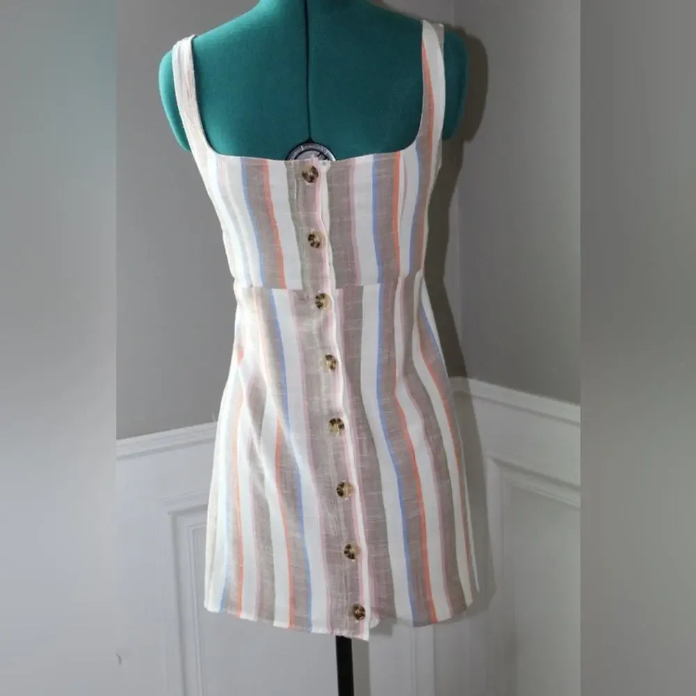 Show Me Your Mumu Striped Mini Dress in White, Blue & Tan